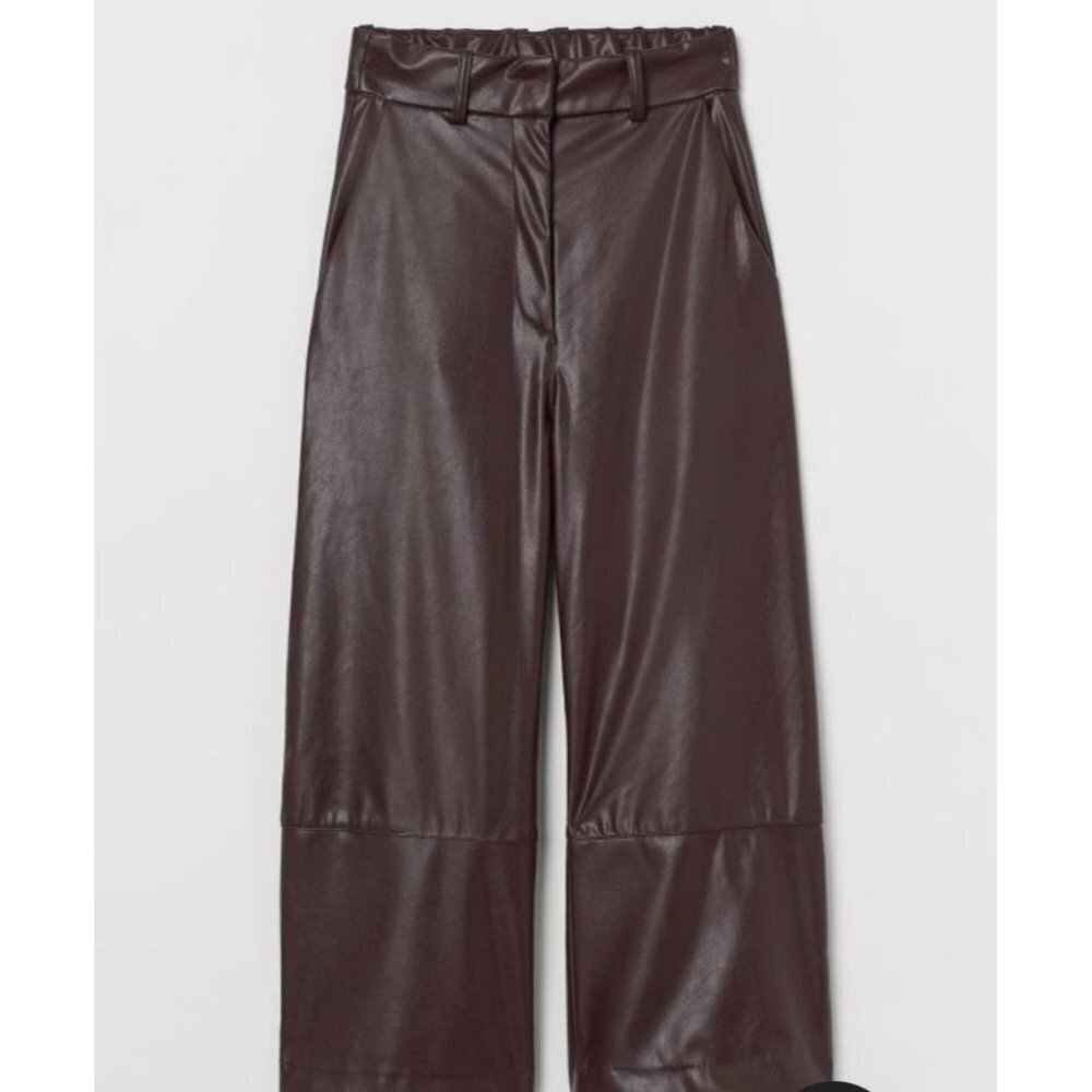 H & M NWOT Faux Leather High Waisted Wide Leg Culottes In Chocolate Brown 6